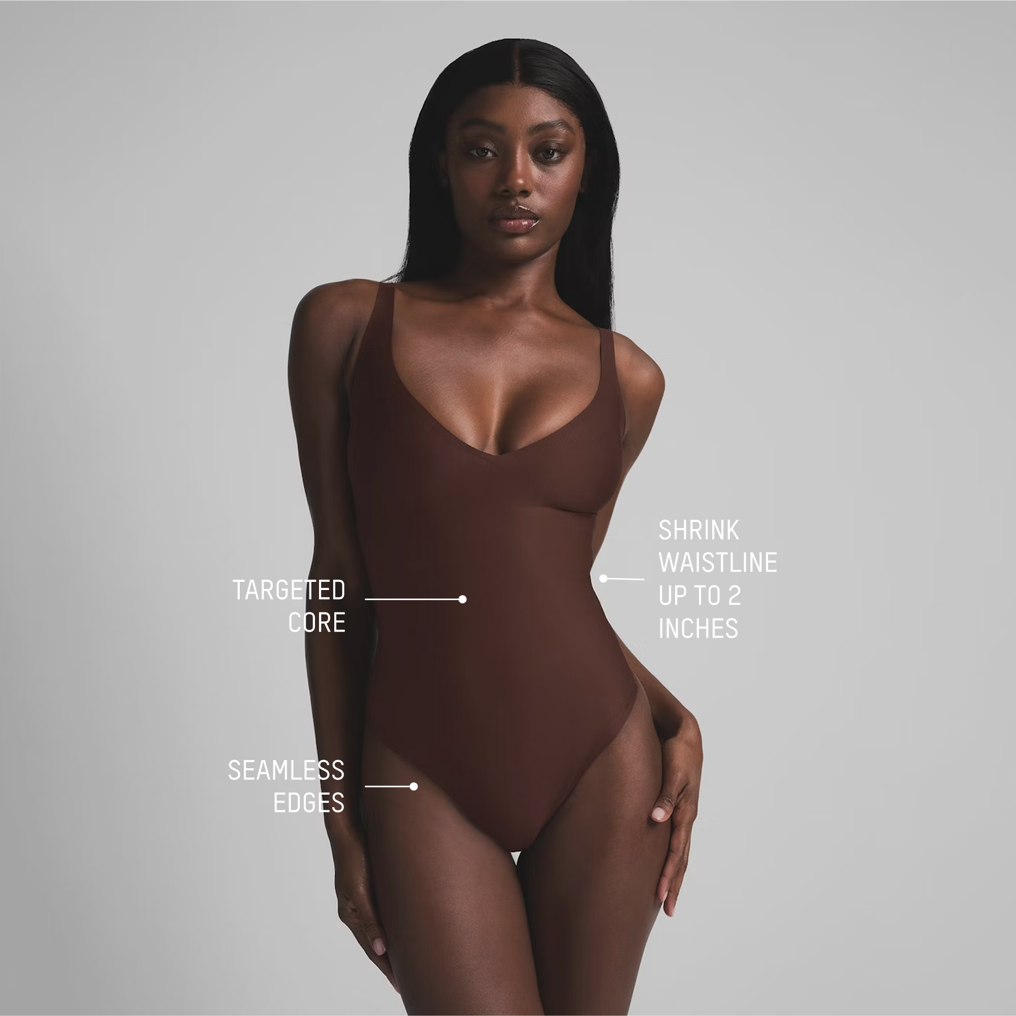 SKIMS BODY CORE SCULPT PLUNGE THONG BODYSUIT - ONYX