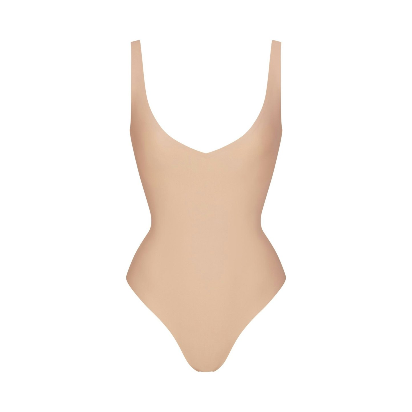 SKIMS BODY UNLINED PLUNGE THONG BODYSUIT - CLAY