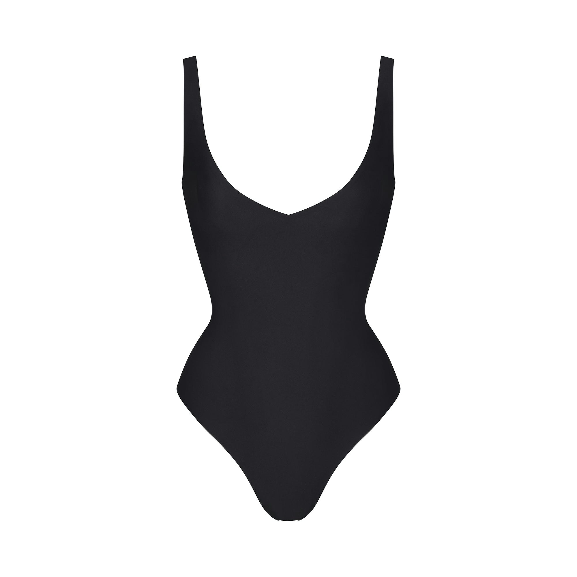 SKIMS BODY UNLINED PLUNGE THONG BODYSUIT - ONYX