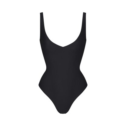 SKIMS BODY UNLINED PLUNGE THONG BODYSUIT - ONYX