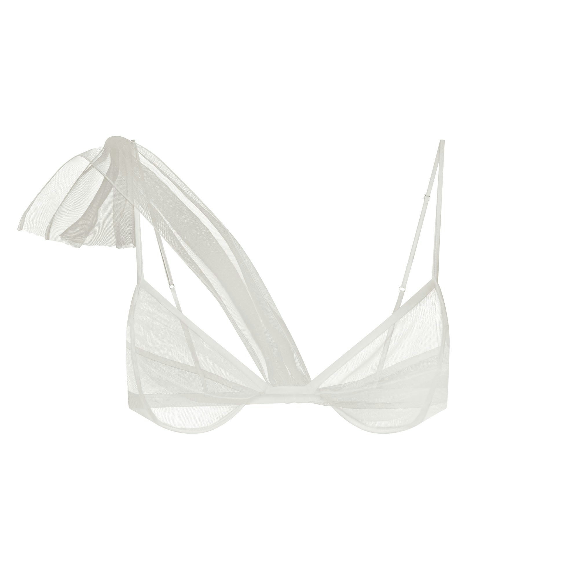 ULTRA FINE MESH DRAPED BRA - IVORY - image 5