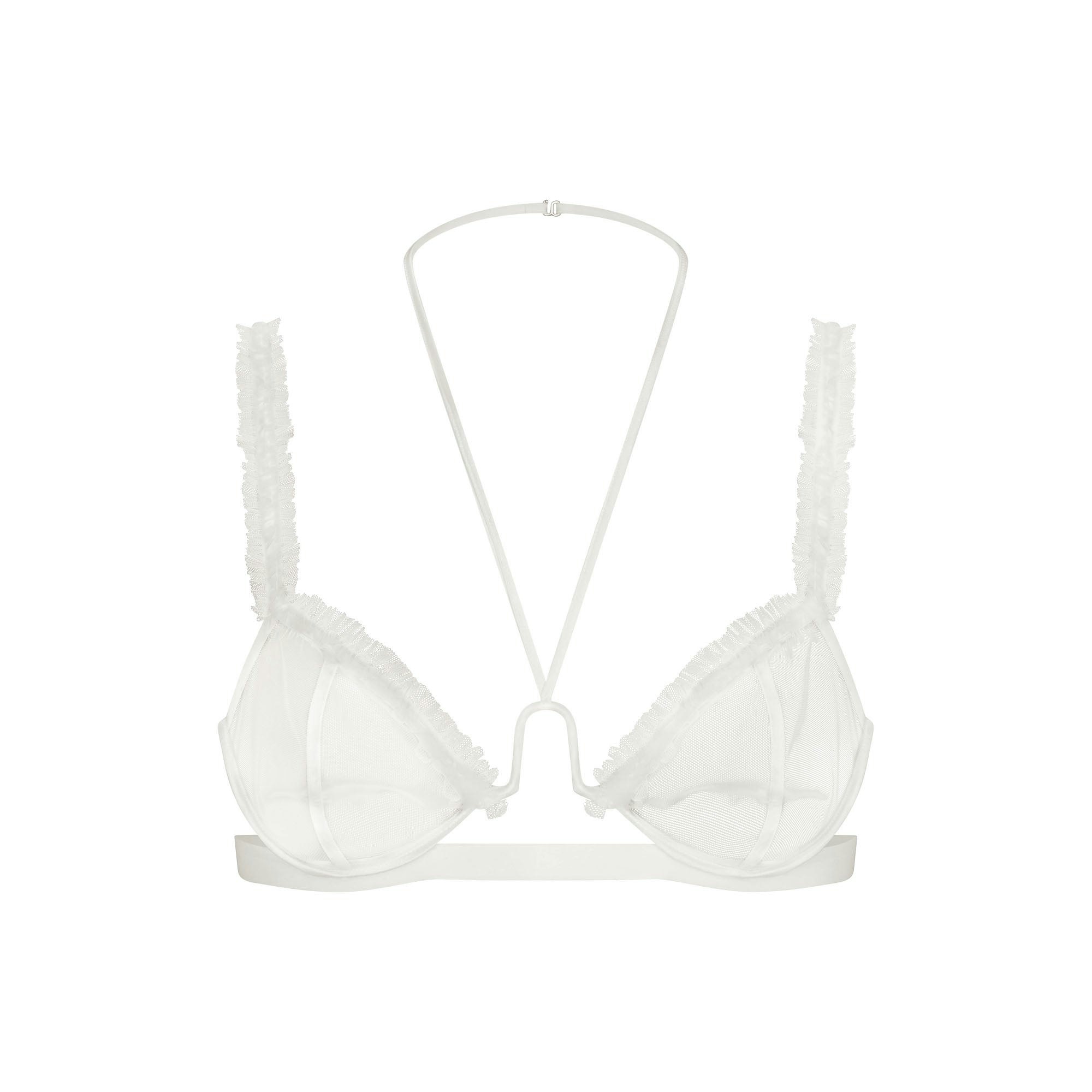 ULTRA FINE MESH RUFFLE BRA - IVORY - image 5