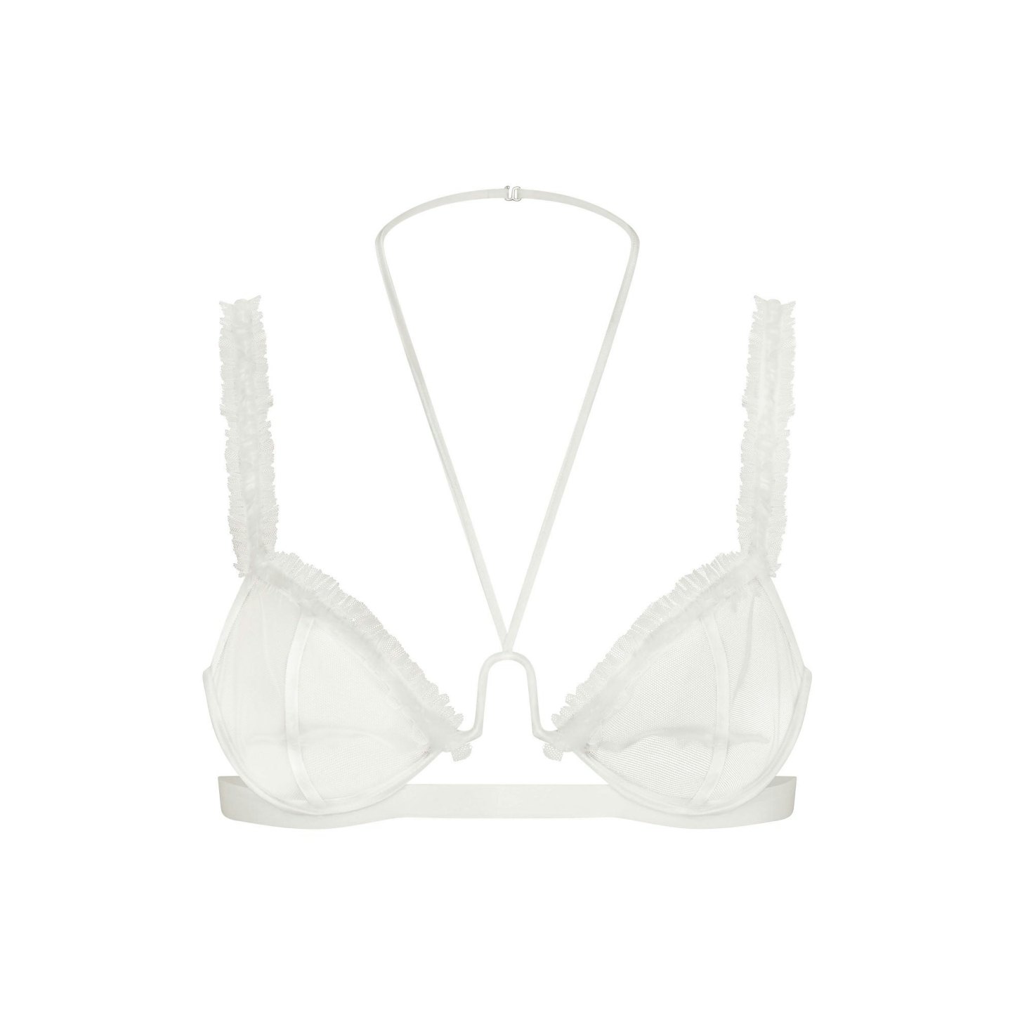 ULTRA FINE MESH RUFFLE BRA - IVORY - image 5