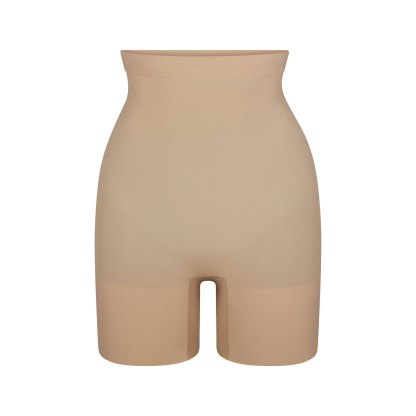 SHEER SEAMLESS HIGH-WAISTED MID THIGH SHORT - CLAY