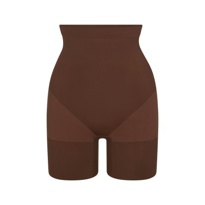 SHEER SEAMLESS HIGH-WAISTED MID THIGH SHORT - COCOA