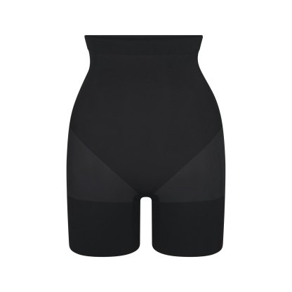 SHEER SEAMLESS HIGH-WAISTED MID THIGH SHORT - ONYX