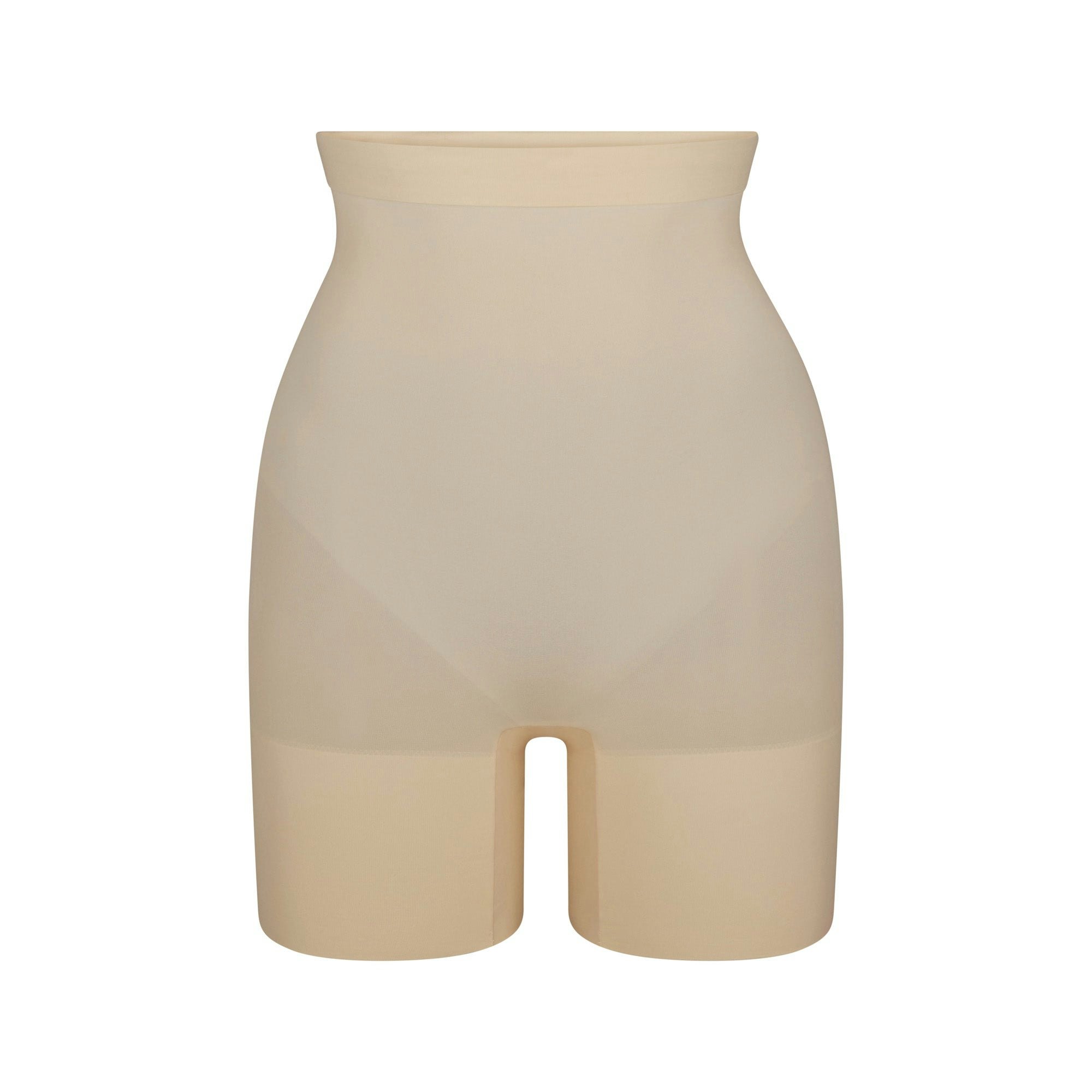 SHEER SEAMLESS HIGH-WAISTED MID THIGH SHORT - SAND