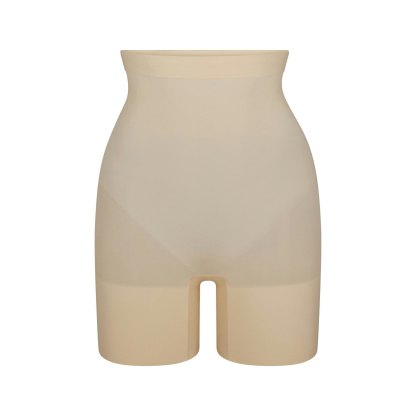 SHEER SEAMLESS HIGH-WAISTED MID THIGH SHORT - SAND