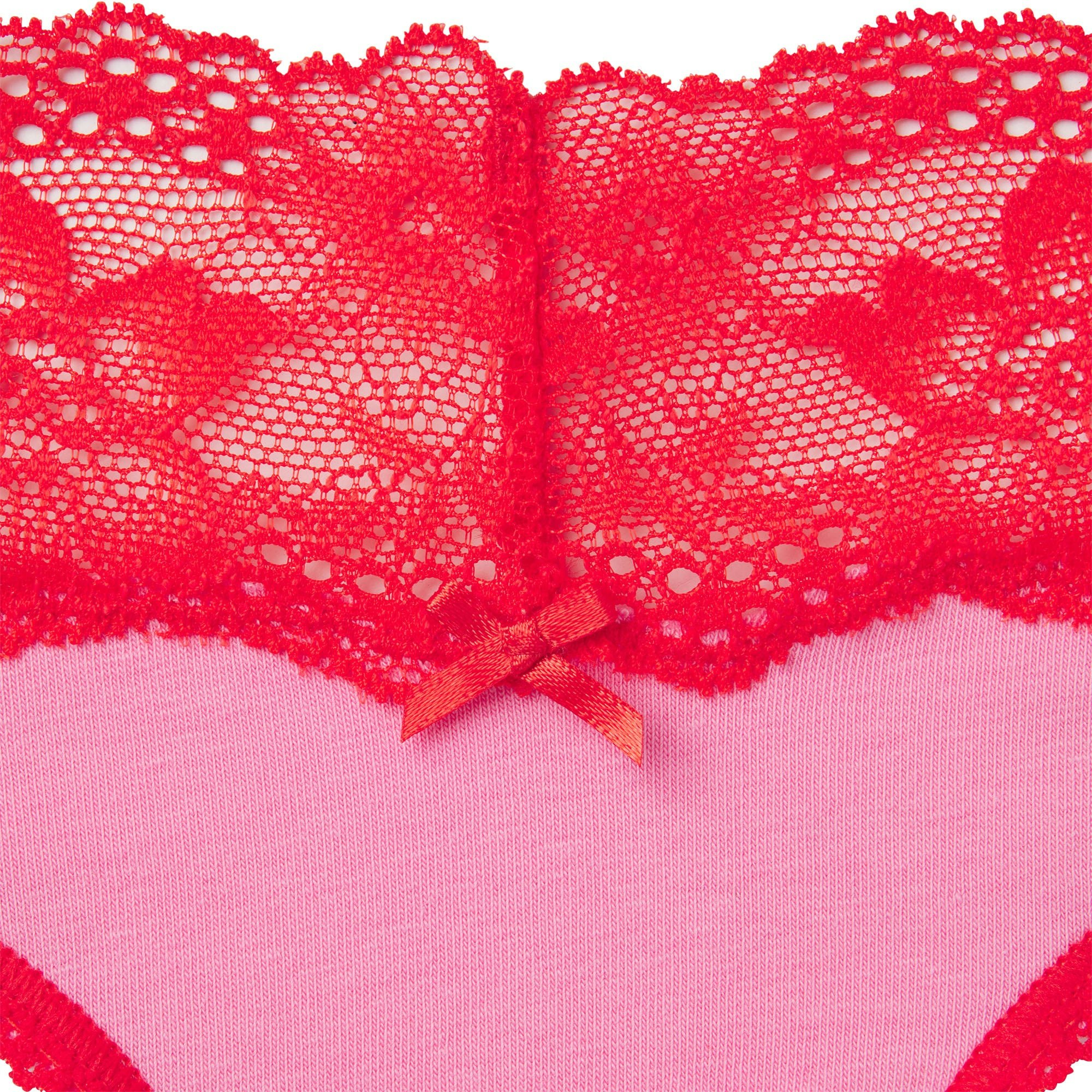 LIGHTWEIGHT COTTON WIDE LACE BRIEF - CARNATION CONTRAST