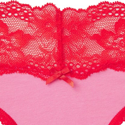 LIGHTWEIGHT COTTON WIDE LACE BRIEF - CARNATION CONTRAST