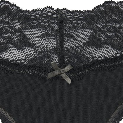 LIGHTWEIGHT COTTON WIDE LACE BRIEF - SOOT TONAL