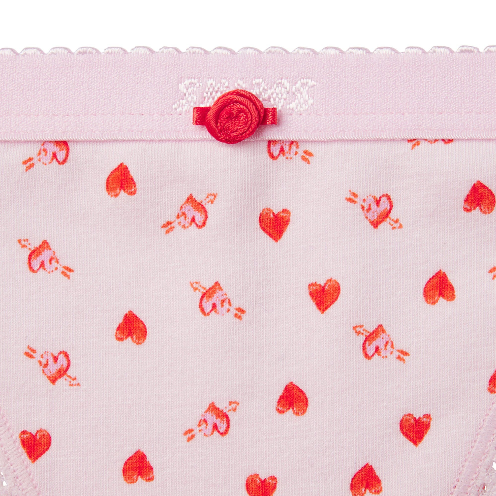 LIGHTWEIGHT COTTON LOGO PICOT STRING BIKINI - BABY PINK ARROWED HEARTS