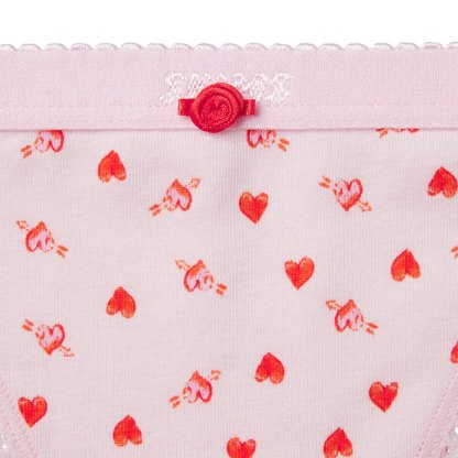 LIGHTWEIGHT COTTON LOGO PICOT STRING BIKINI - BABY PINK ARROWED HEARTS