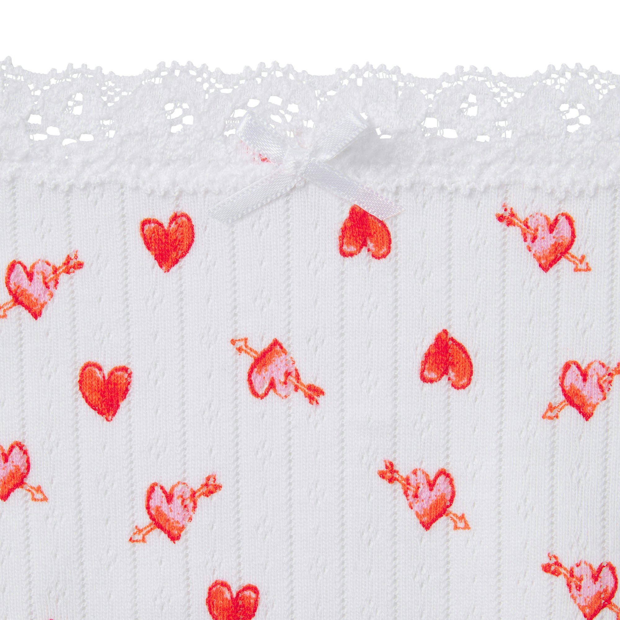 LIGHTWEIGHT COTTON POINTELLE LACE STRING THONG - SNOW ARROWED HEARTS