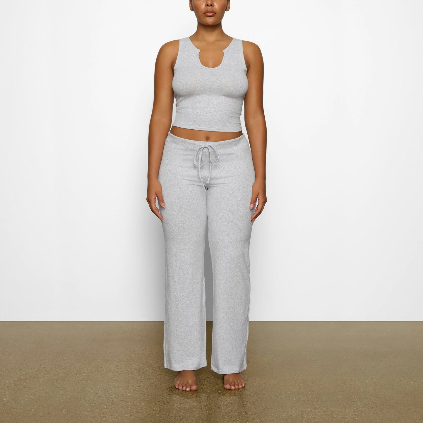 COTTON JERSEY STRAIGHT LEG PANT - LIGHT HEATHER GREY - image 6