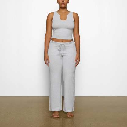 COTTON JERSEY STRAIGHT LEG PANT - LIGHT HEATHER GREY - image 6