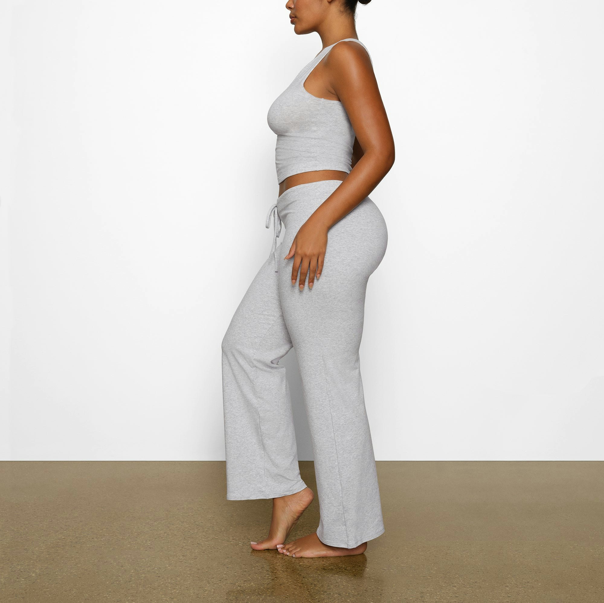 COTTON JERSEY STRAIGHT LEG PANT - LIGHT HEATHER GREY - image 7
