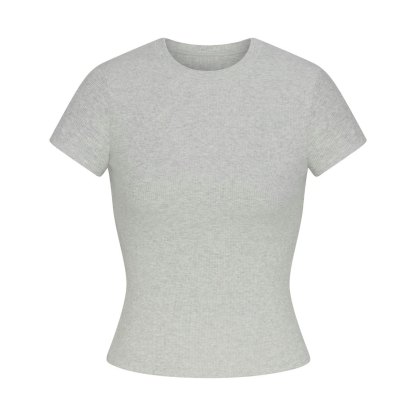 COTTON RIB T-SHIRT - LIGHT HEATHER GREY - image 25