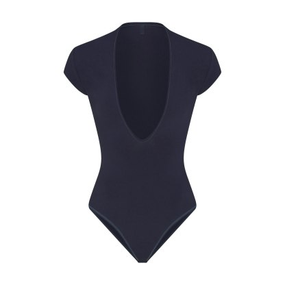 COTTON JERSEY DEEP PLUNGE BODYSUIT - NAVY - image 5