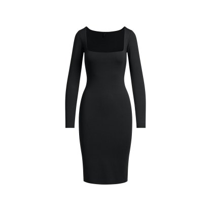 SMOOTH LAYERS SQUARE NECK MIDI DRESS - OBSIDIAN - image 6