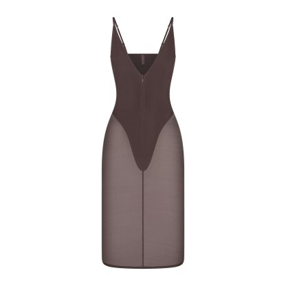 SKIMS BODY MESH PLUNGE MIDI DRESS - RAISIN - image 6