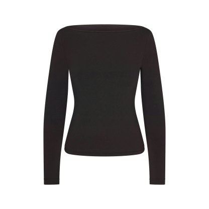 COTTON JERSEY LONG SLEEVE BOATNECK TOP - SOOT - image 19