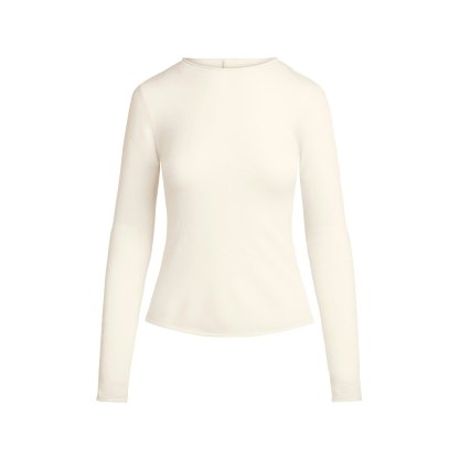 FEATHERWEIGHT CASHMERE LONG SLEEVE TOP - EGRET - image 6