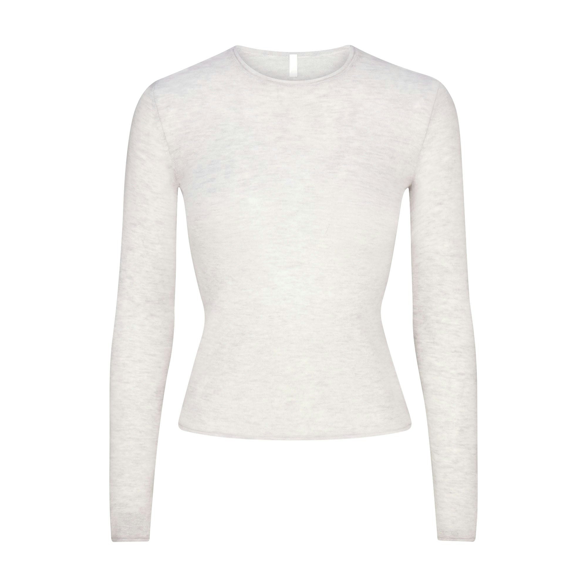 FEATHERWEIGHT CASHMERE LONG SLEEVE TOP - LIGHT HEATHER GREY - image 11