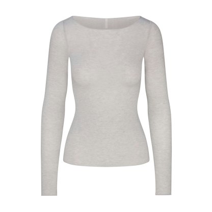 SHEER MODAL LONG SLEEVE BOATNECK TOP - HEATHER GREY - image 12