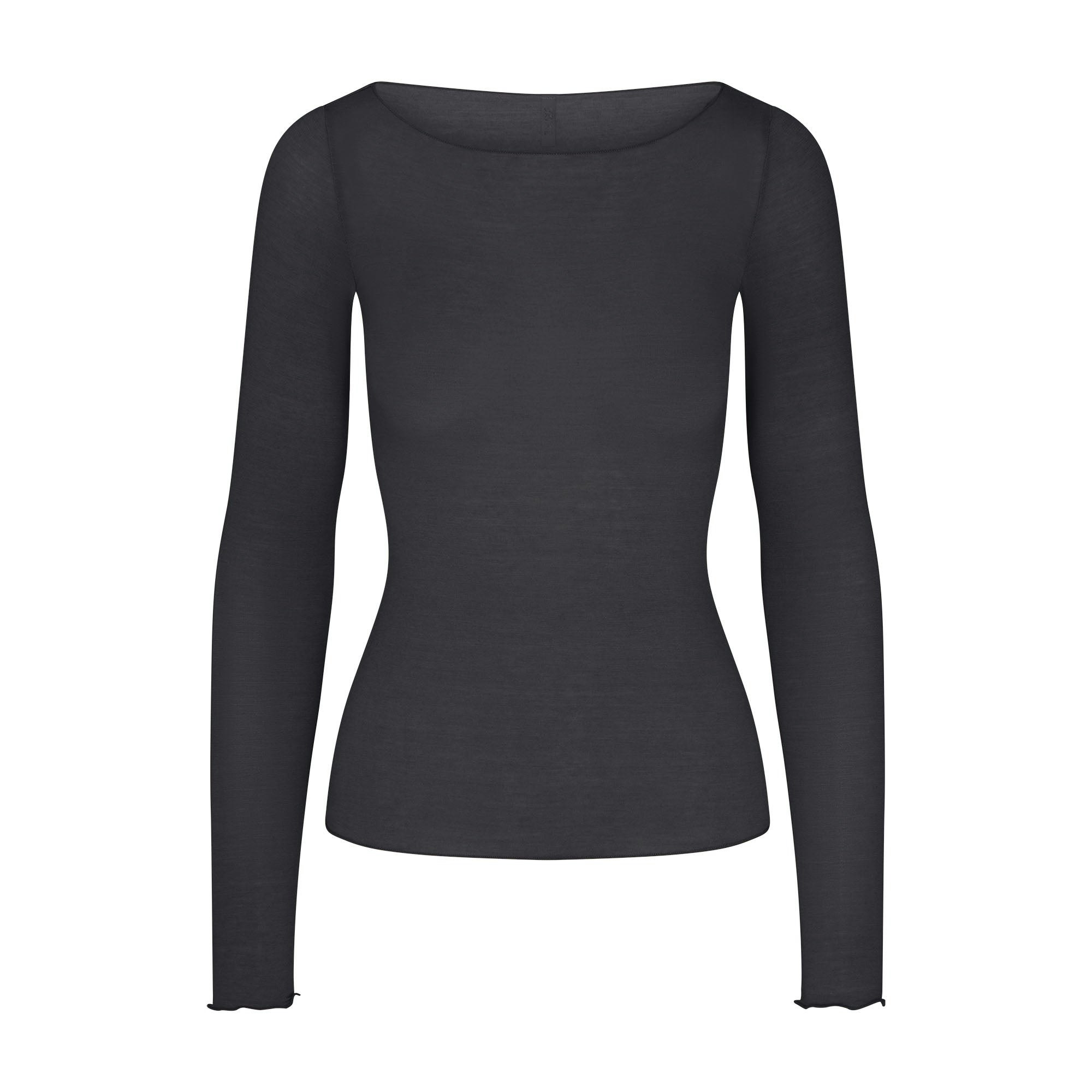SHEER MODAL LONG SLEEVE BOATNECK TOP - ONYX - image 5