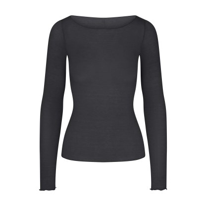 SHEER MODAL LONG SLEEVE BOATNECK TOP - ONYX - image 5