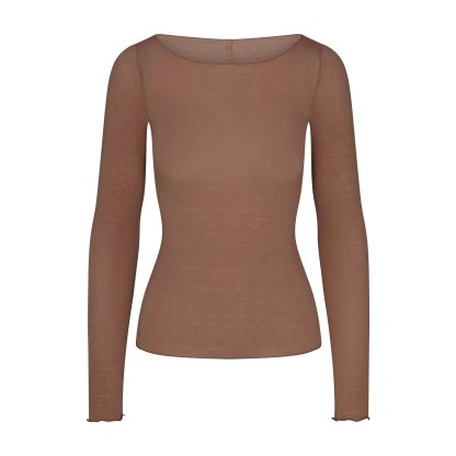 SHEER MODAL LONG SLEEVE BOATNECK TOP - SIENNA - image 17