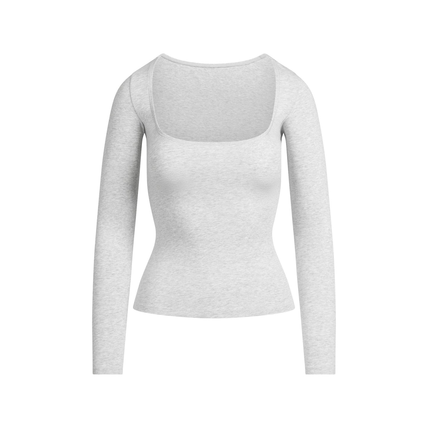 COTTON JERSEY SCOOP NECK LONG SLEEVE TOP - LIGHT HEATHER GREY - image 5