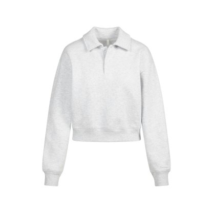 COTTON FLEECE POLO SWEATSHIRT - LIGHT HEATHER GREY - image 10