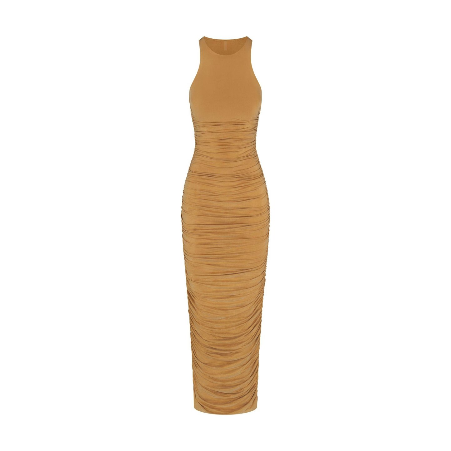 CUPRO JERSEY RUCHED LONG DRESS - ALMOND - image 12