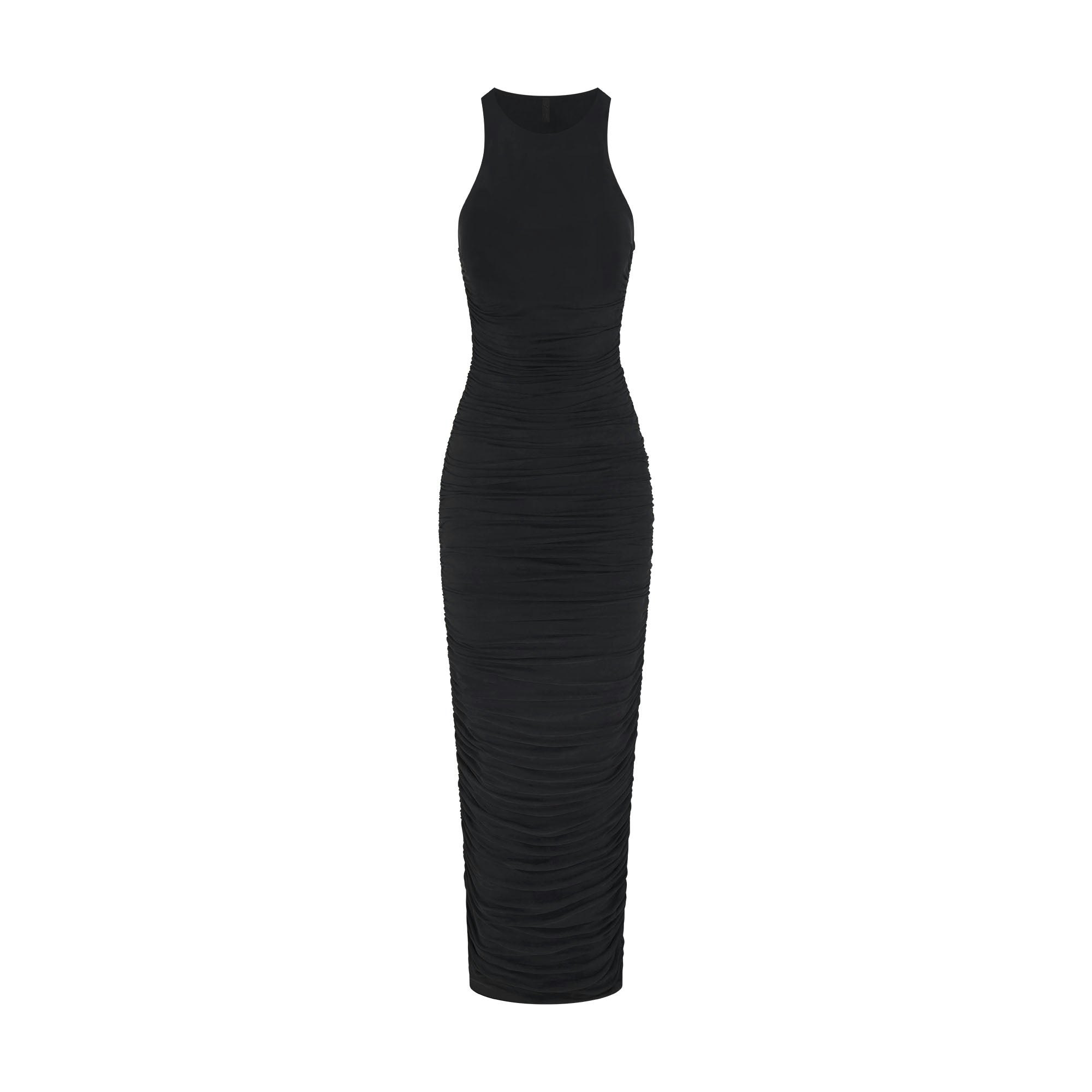 CUPRO JERSEY RUCHED LONG DRESS - OBSIDIAN - image 19