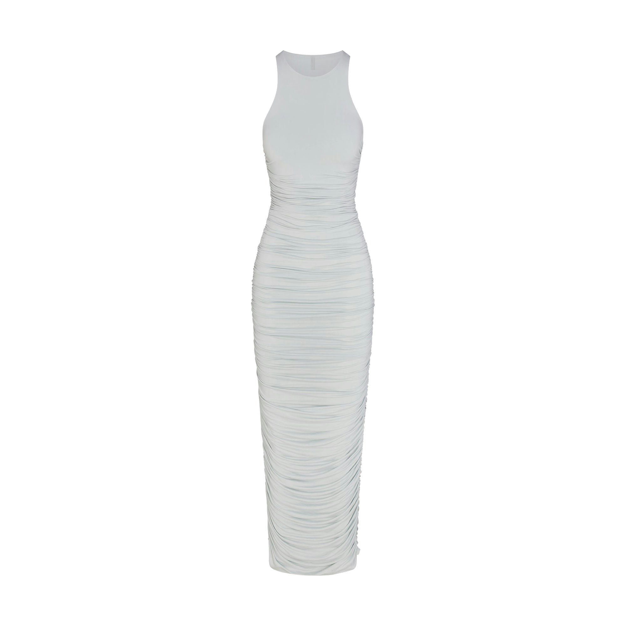 CUPRO JERSEY RUCHED LONG DRESS - PEARL - image 6