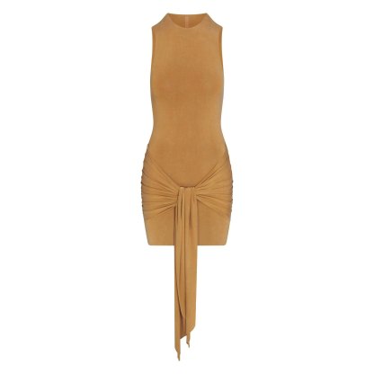 CUPRO JERSEY WRAP MINI DRESS - ALMOND - image 11