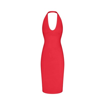 SMOOTH LAYERS PLUNGE HALTER MIDI DRESS - CARMINE - image 6