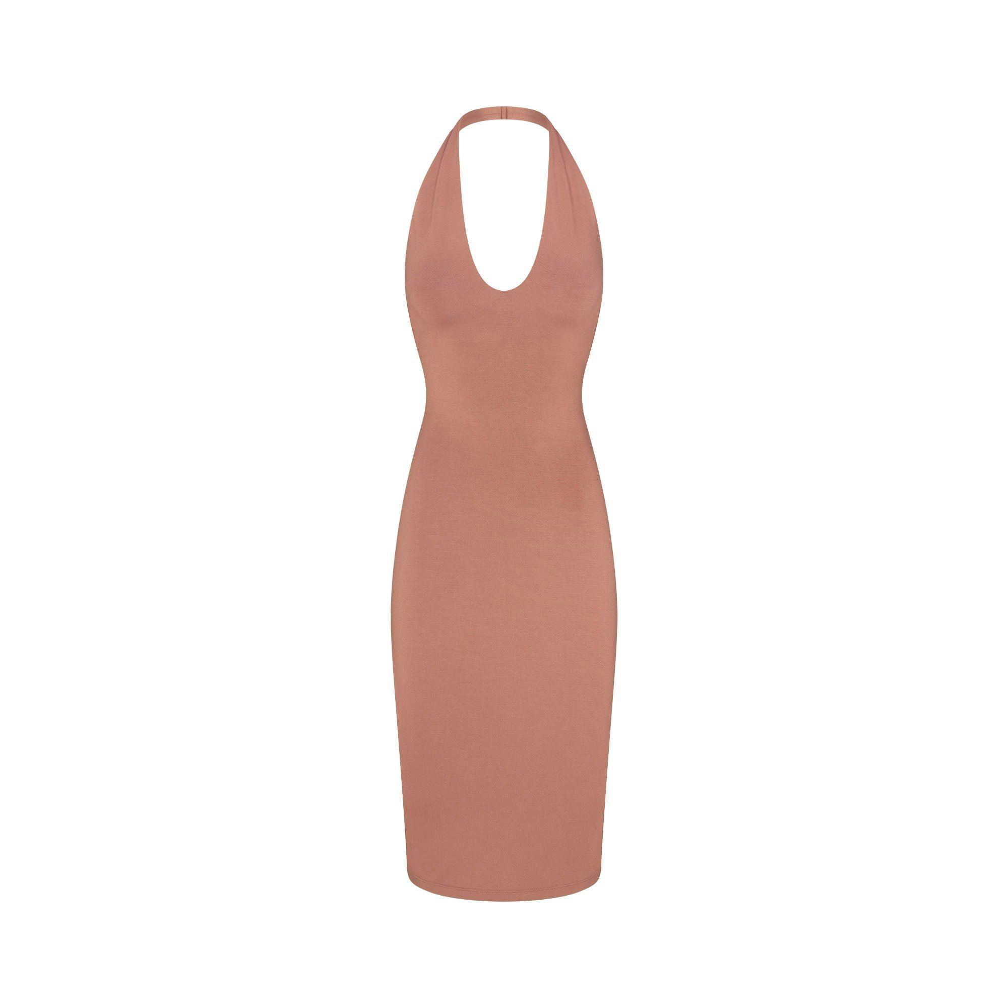 SMOOTH LAYERS PLUNGE HALTER MIDI DRESS - NUTMEG - image 17