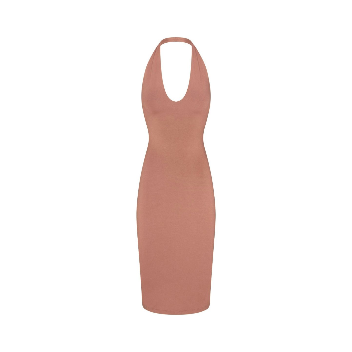 SMOOTH LAYERS PLUNGE HALTER MIDI DRESS - NUTMEG - image 17