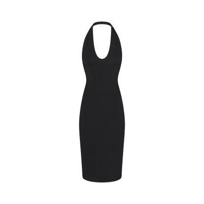SMOOTH LAYERS PLUNGE HALTER MIDI DRESS - OBSIDIAN - image 11