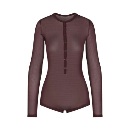 SLINKY KNIT BUTTON UP HENLEY ONESIE - CURRANT - image 6