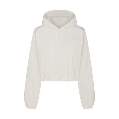 WOVEN COTTON CROPPED ZIP UP JACKET - EGRET - image 9