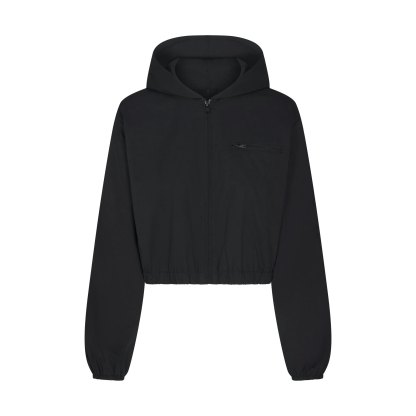 WOVEN COTTON CROPPED ZIP UP JACKET - ONYX - image 4