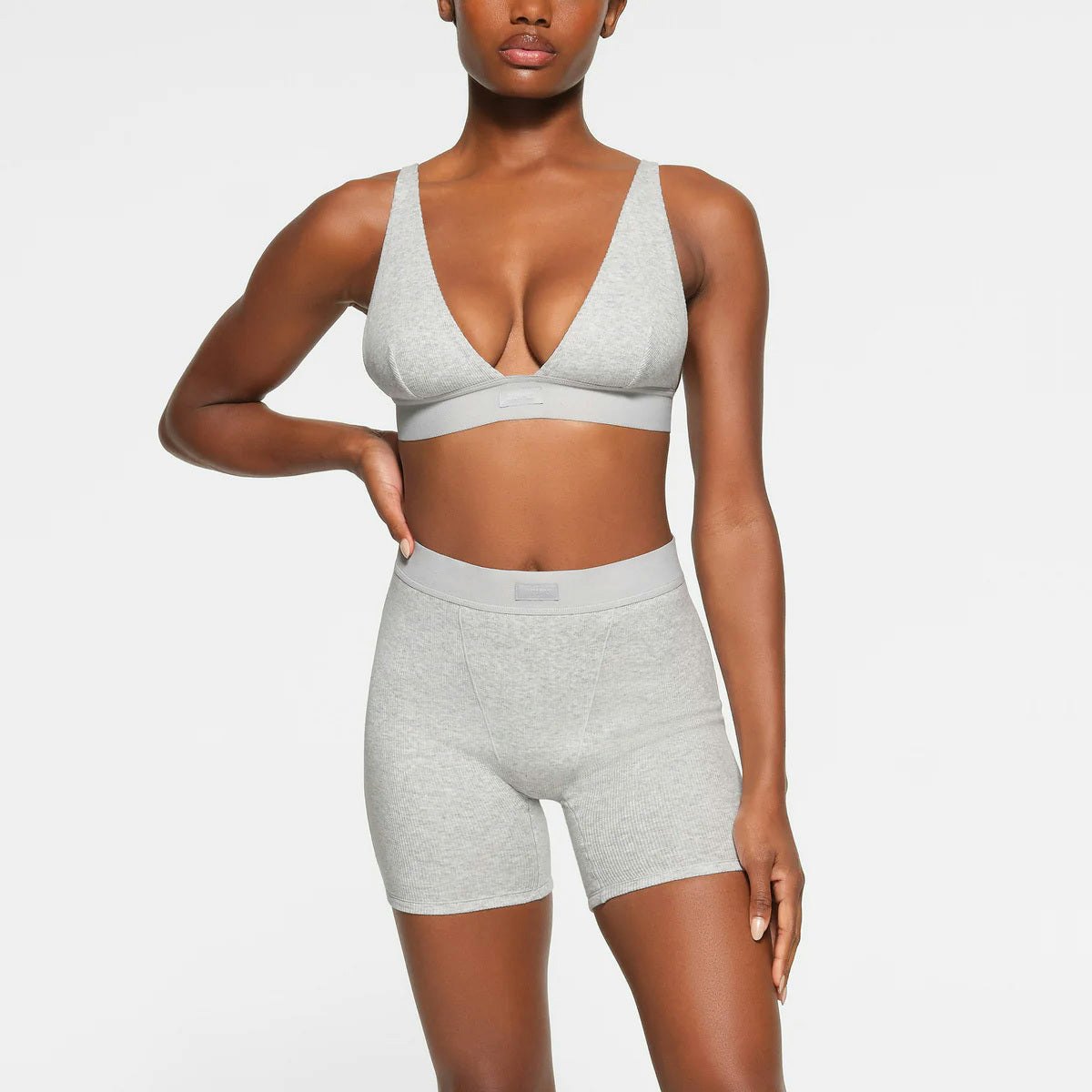 COTTON RIB BOXER - LIGHT HEATHER GREY