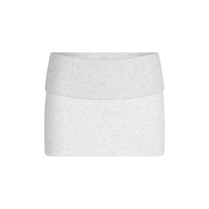 COTTON FLEECE FOLDOVER MINI SKIRT - LIGHT HEATHER GREY - image 7