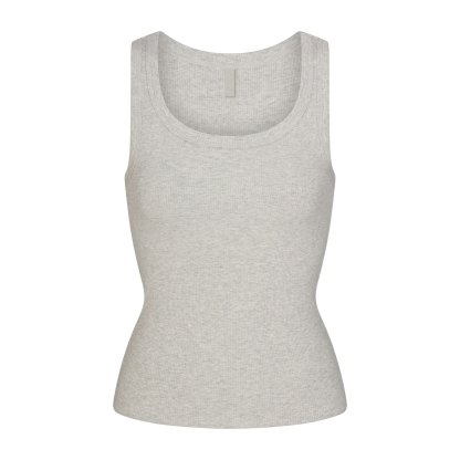 COTTON RIB SCOOP NECK TANK - LIGHT HEATHER GREY - image 5