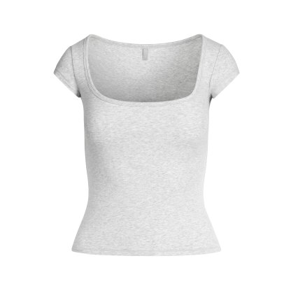 COTTON JERSEY SCOOP NECK T-SHIRT - LIGHT HEATHER GREY - image 22