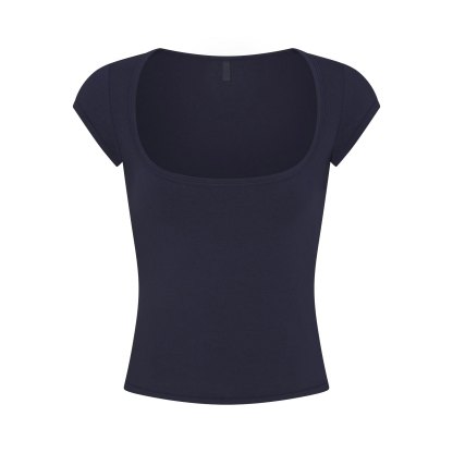 COTTON JERSEY SCOOP NECK T-SHIRT - NAVY - image 16